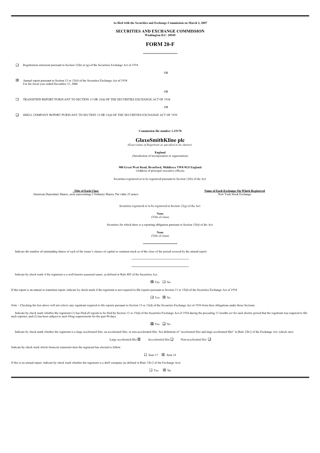 GSK Form 20F 2006