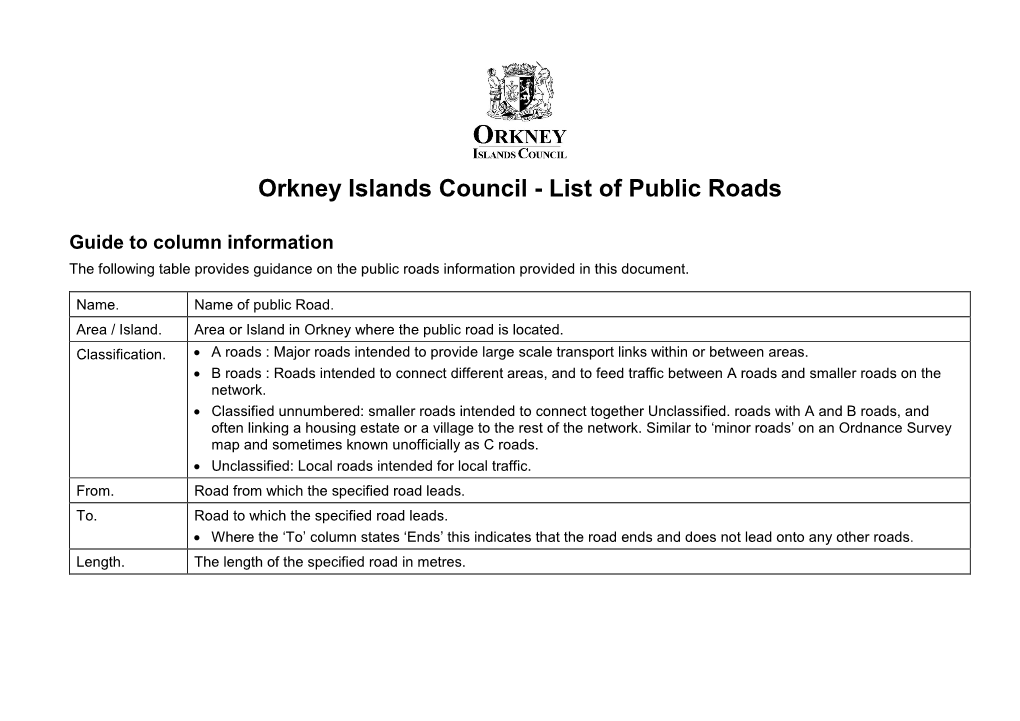 Public Roads in Orkney