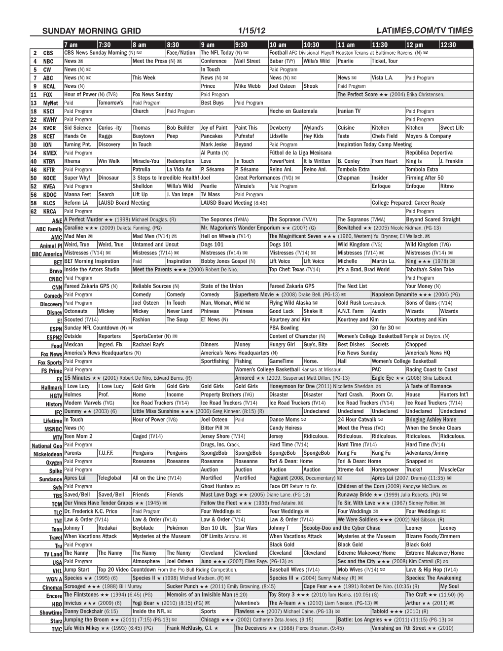 Sunday Morning Grid 1/15/12