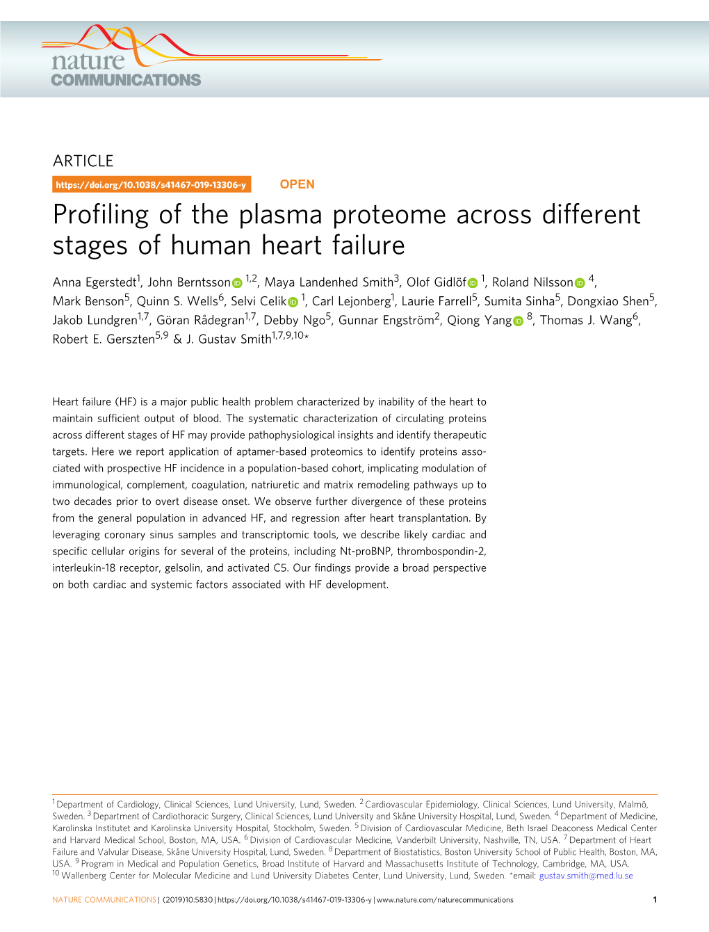 Profiling of the Plasma Proteome Across Different Stages Of