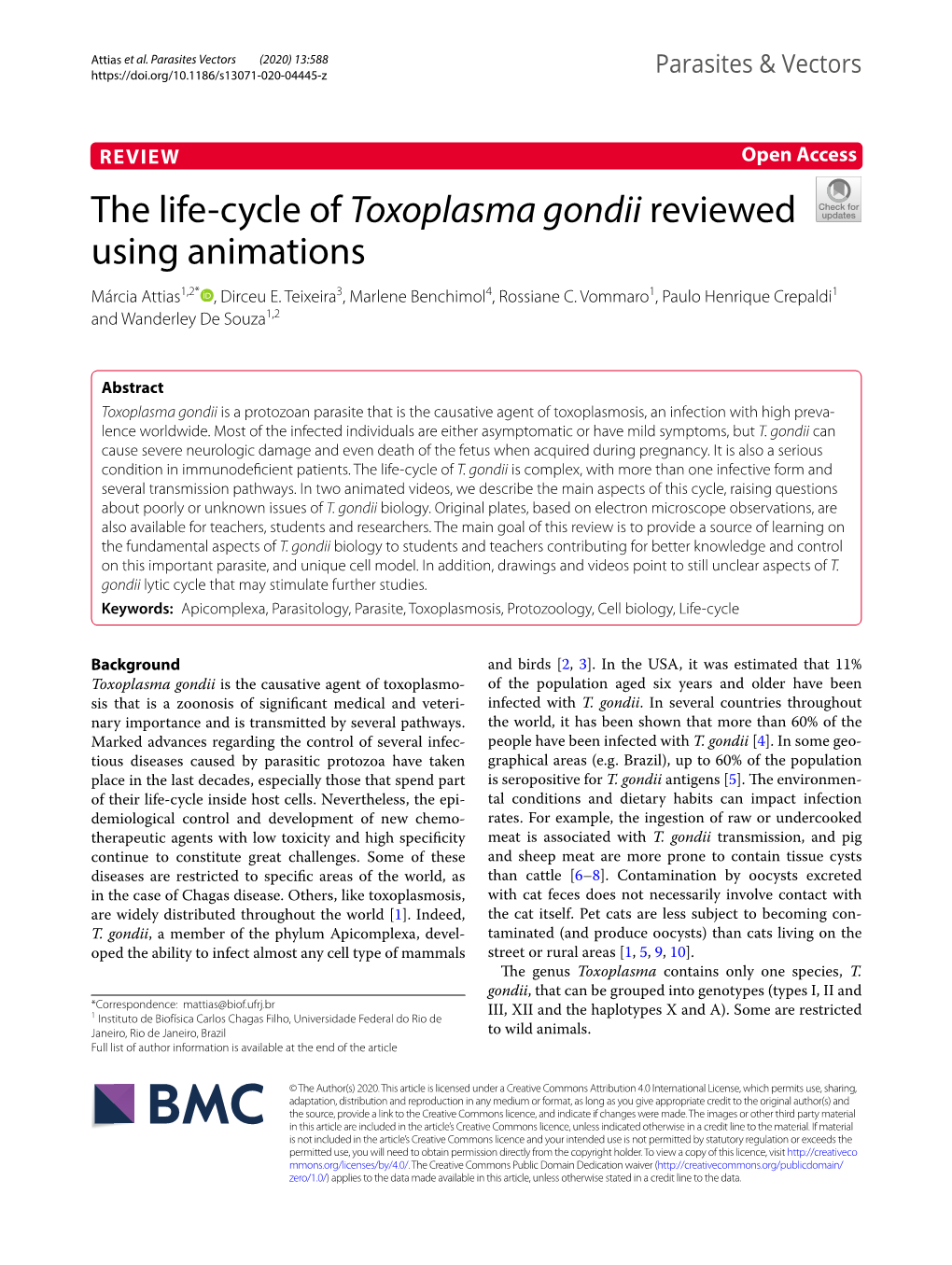 The Life-Cycle of Toxoplasma Gondii Reviewed Using Animations