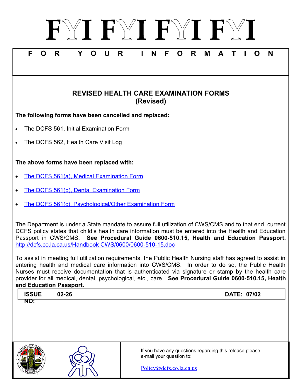 Revised Health Care Examination Forms (Revised)