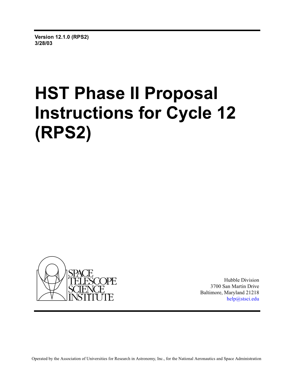 HST Phase II Proposal Instructions for Cycle 12 (RPS2)