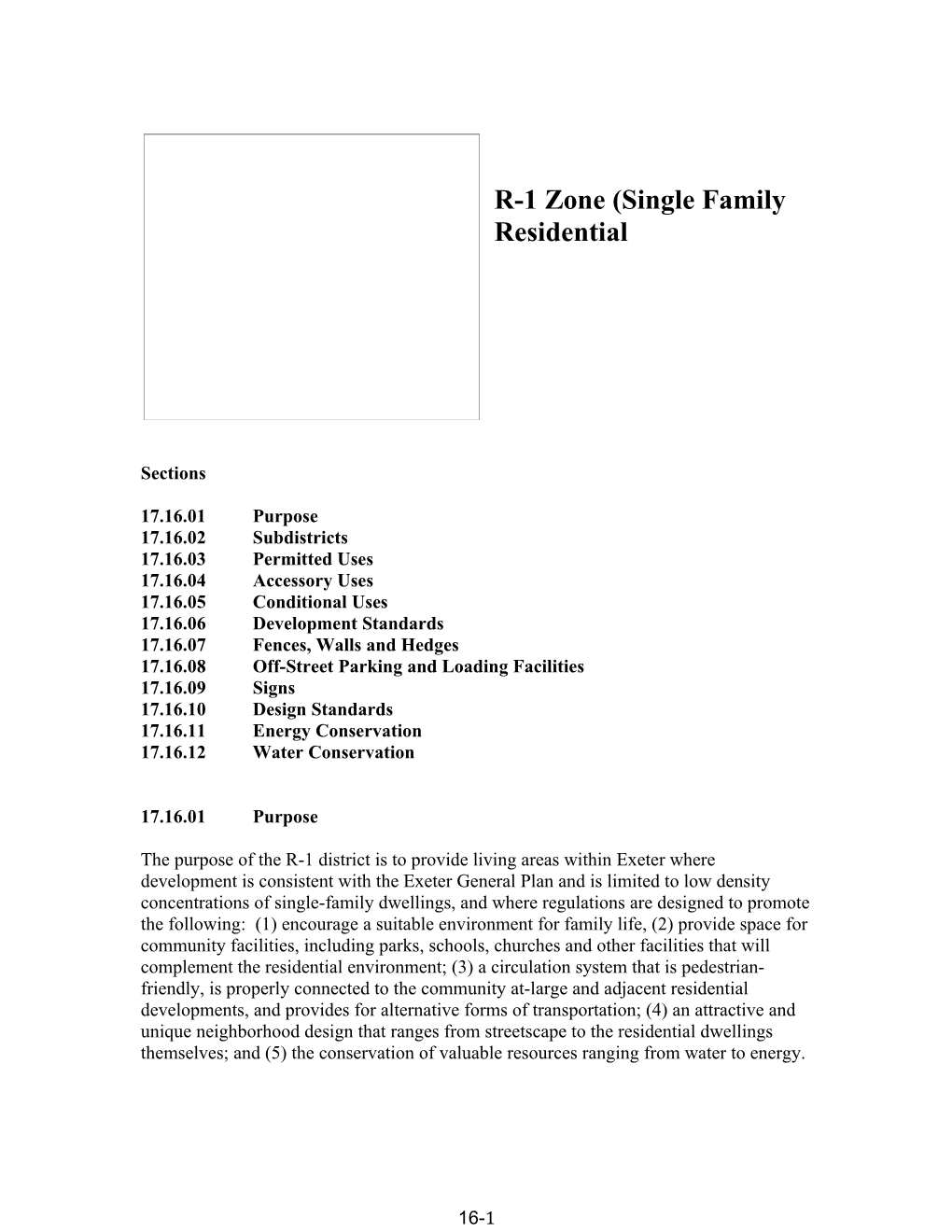 Chapter 16: R-1 Zone (Single Family Residential)