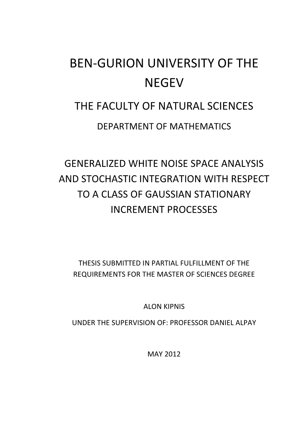 Ben-Gurion University of the Negev the Faculty of Natural Sciences Department of Mathematics