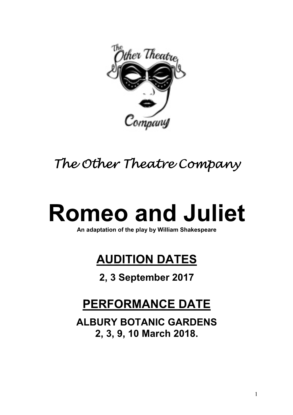 Romeo and Juliet an Adaptation of the Play by William Shakespeare