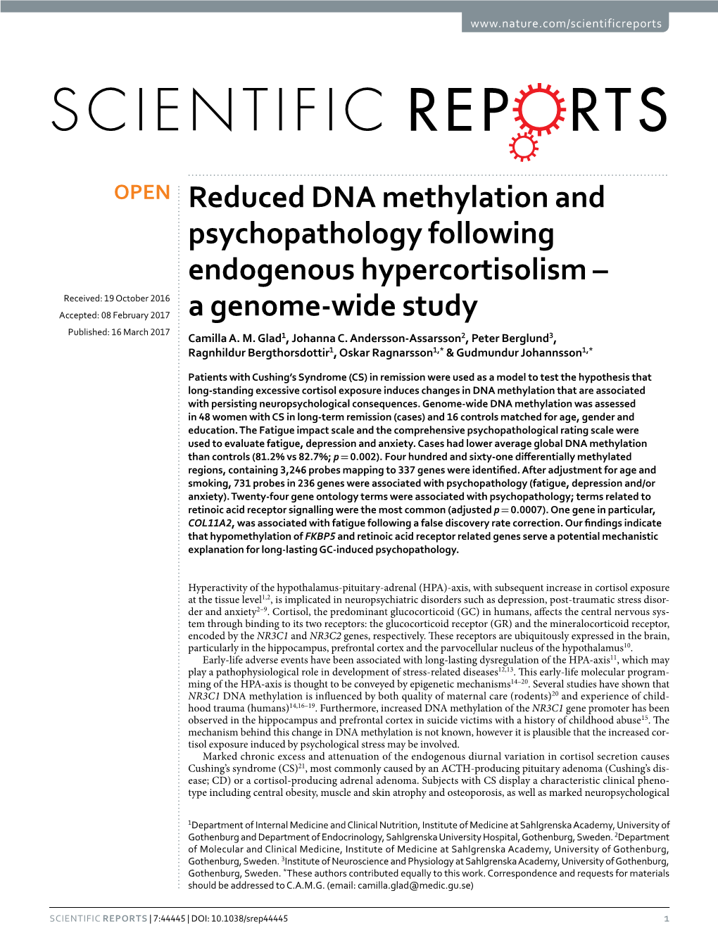 Reduced DNA Methylation and Psychopathology Following