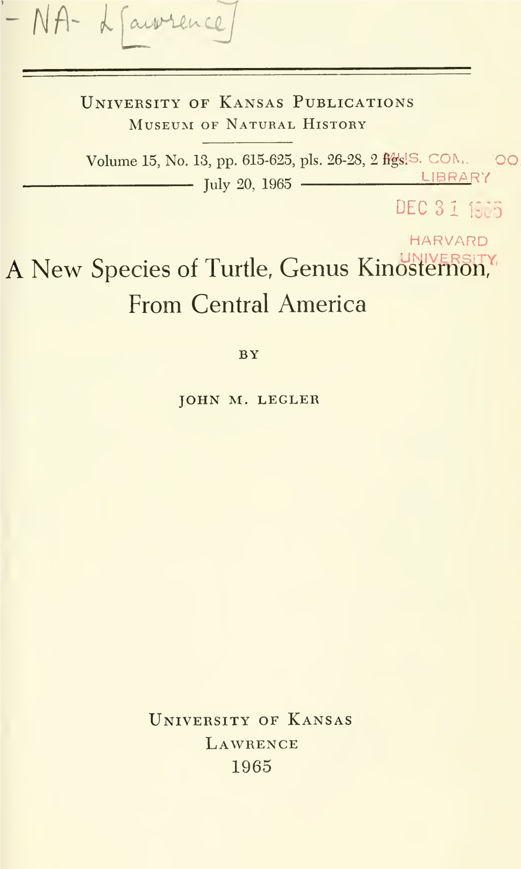 University of Kansas Publications, Museum of Natural History