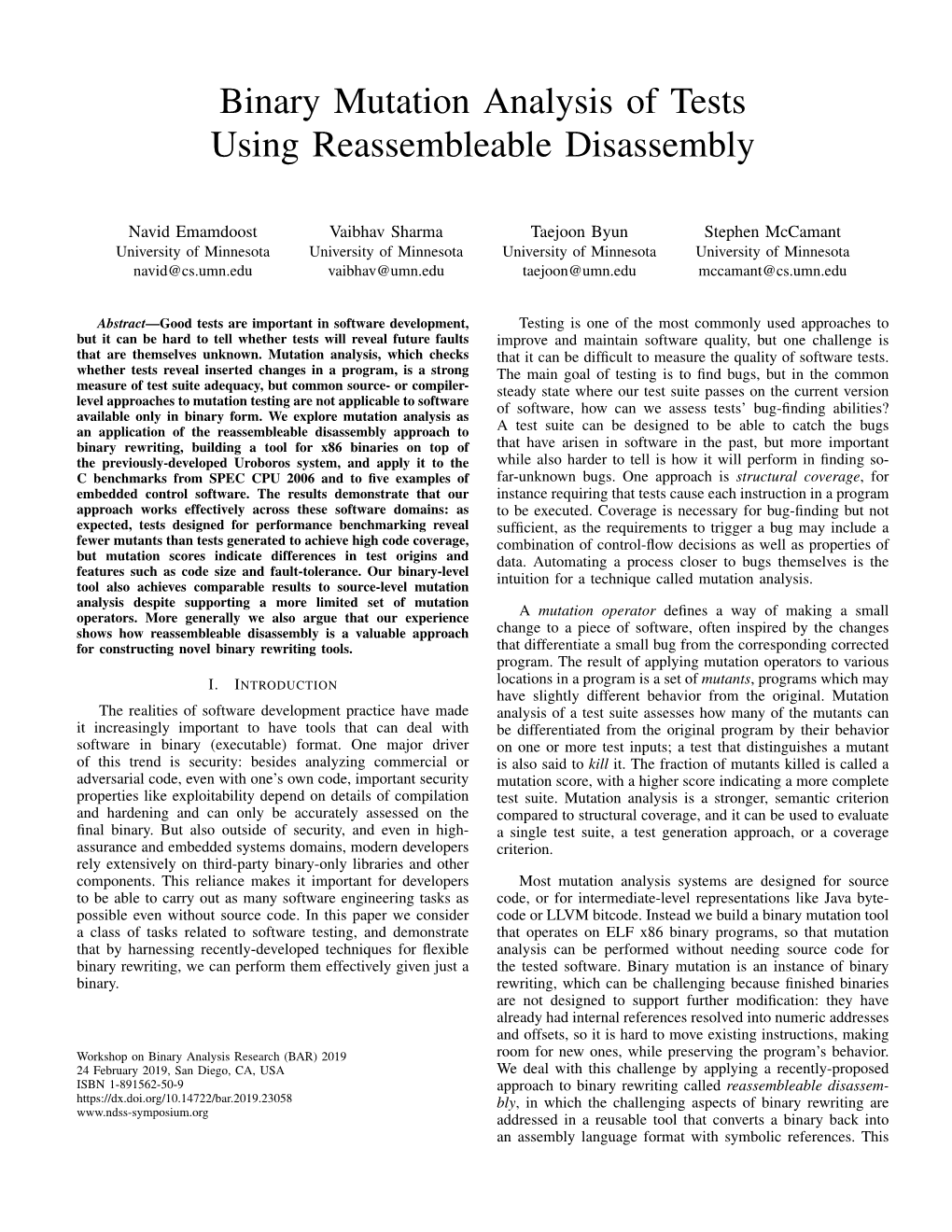 Binary Mutation Analysis of Tests Using Reassembleable Disassembly