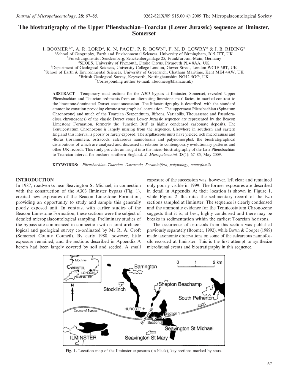 The Biostratigraphy of the Upper Pliensbachian–Toarcian (Lower Jurassic) Sequence at Ilminster, Somerset