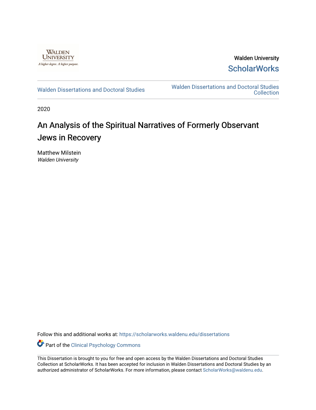 An Analysis of the Spiritual Narratives of Formerly Observant Jews in Recovery