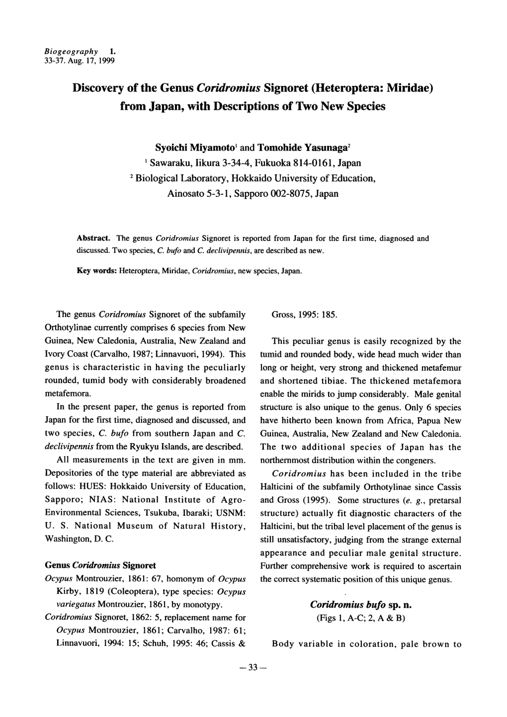 Heteroptera: Miridae) from Japan, with Descriptions of Two New Species