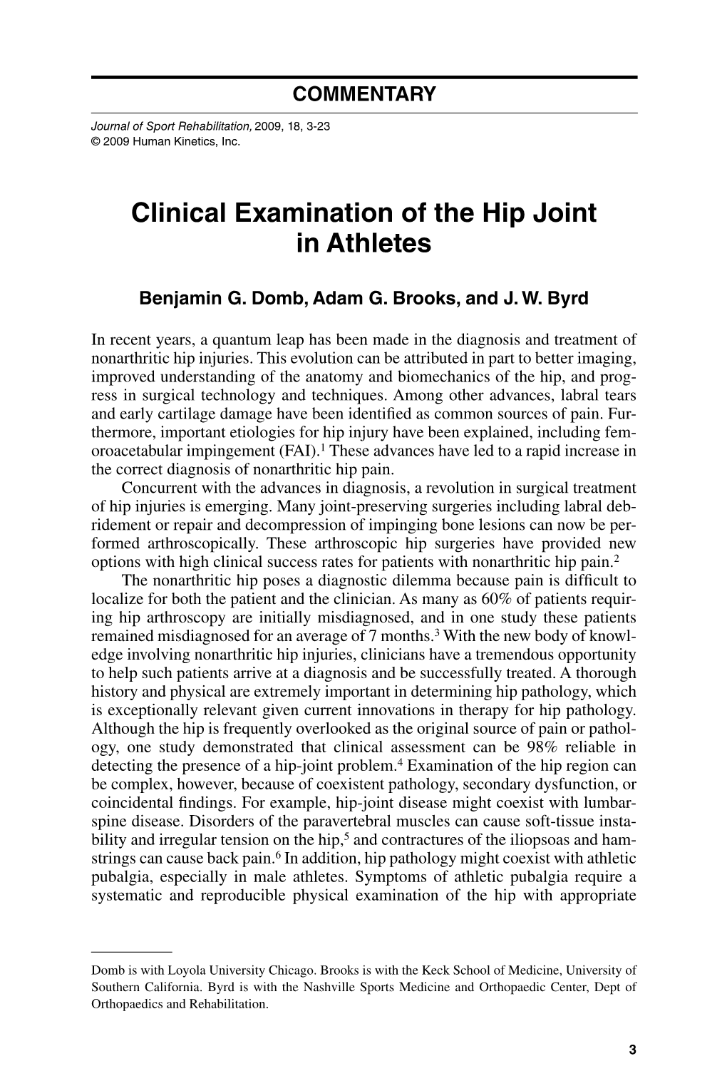 Clinical Examination of the Hip Joint in Athletes