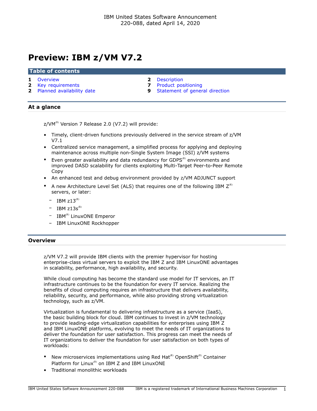 Preview: IBM Z/VM V7.2