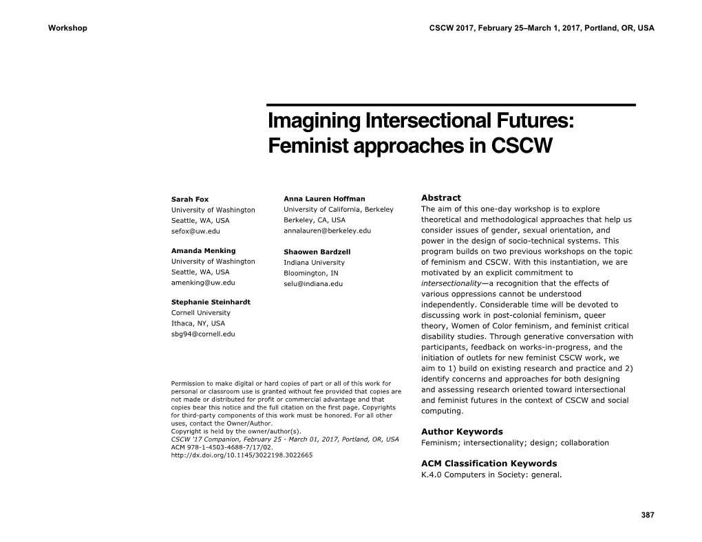 Imagining Intersectional Futures: Feminist Approaches in CSCW