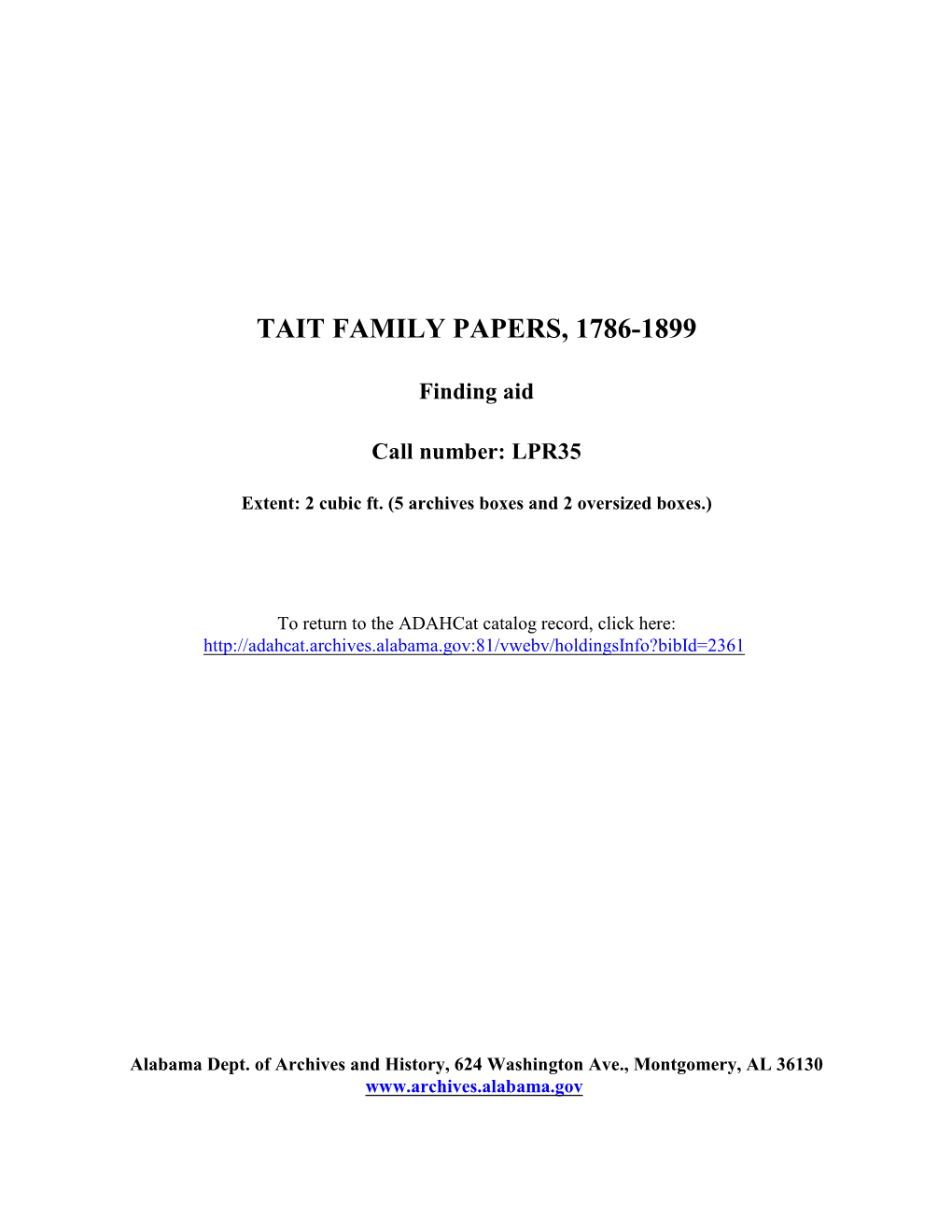 Tait Family Papers Finding