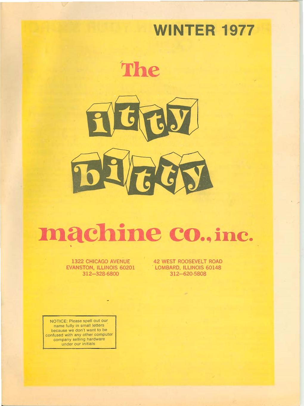 The Itty Bitty Machine Co., Inc Winter 1977 Catalog