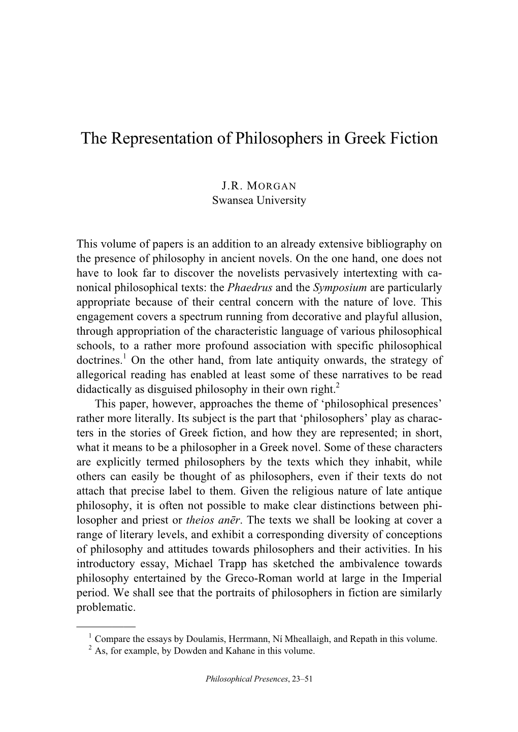 Philosophical Presences in the Ancient Novel