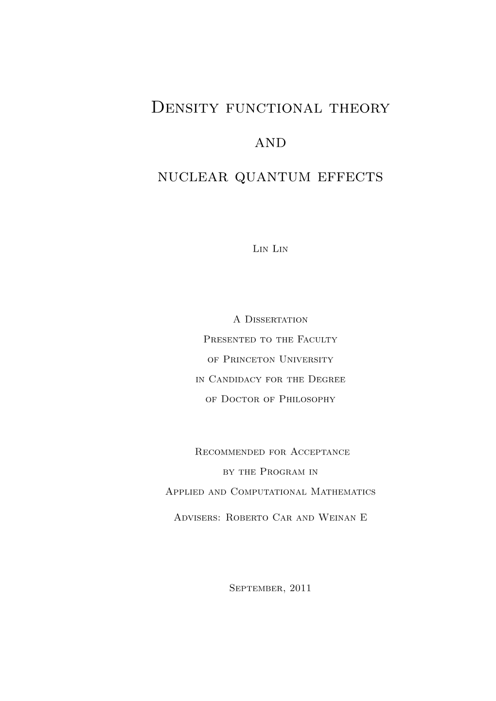 Density Functional Theory and Nuclear Quantum Effects [.Pdf]