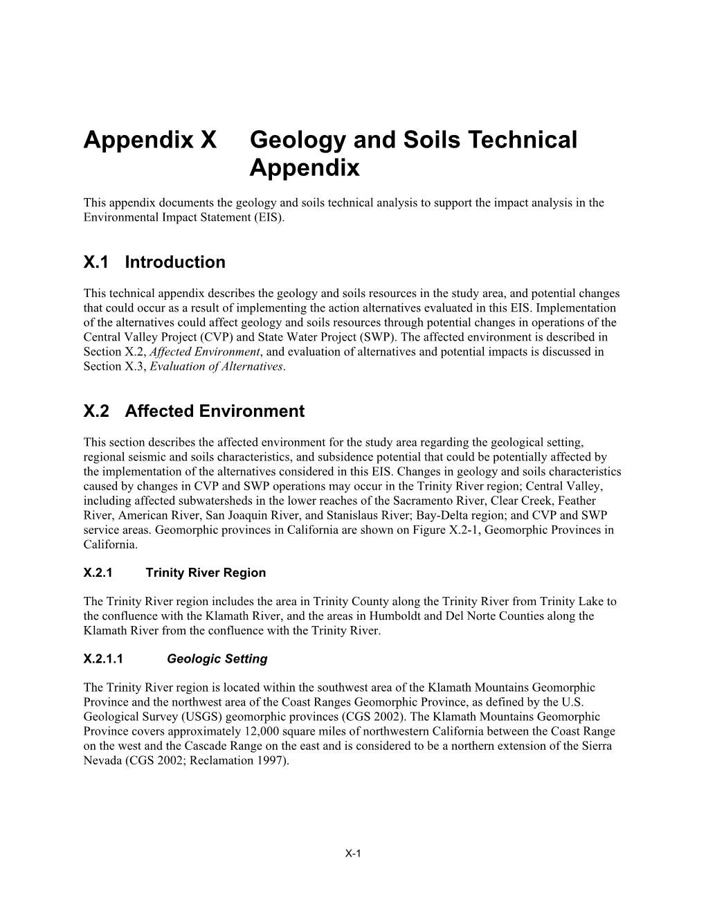 Appendix X Geology and Soils Technical Appendix