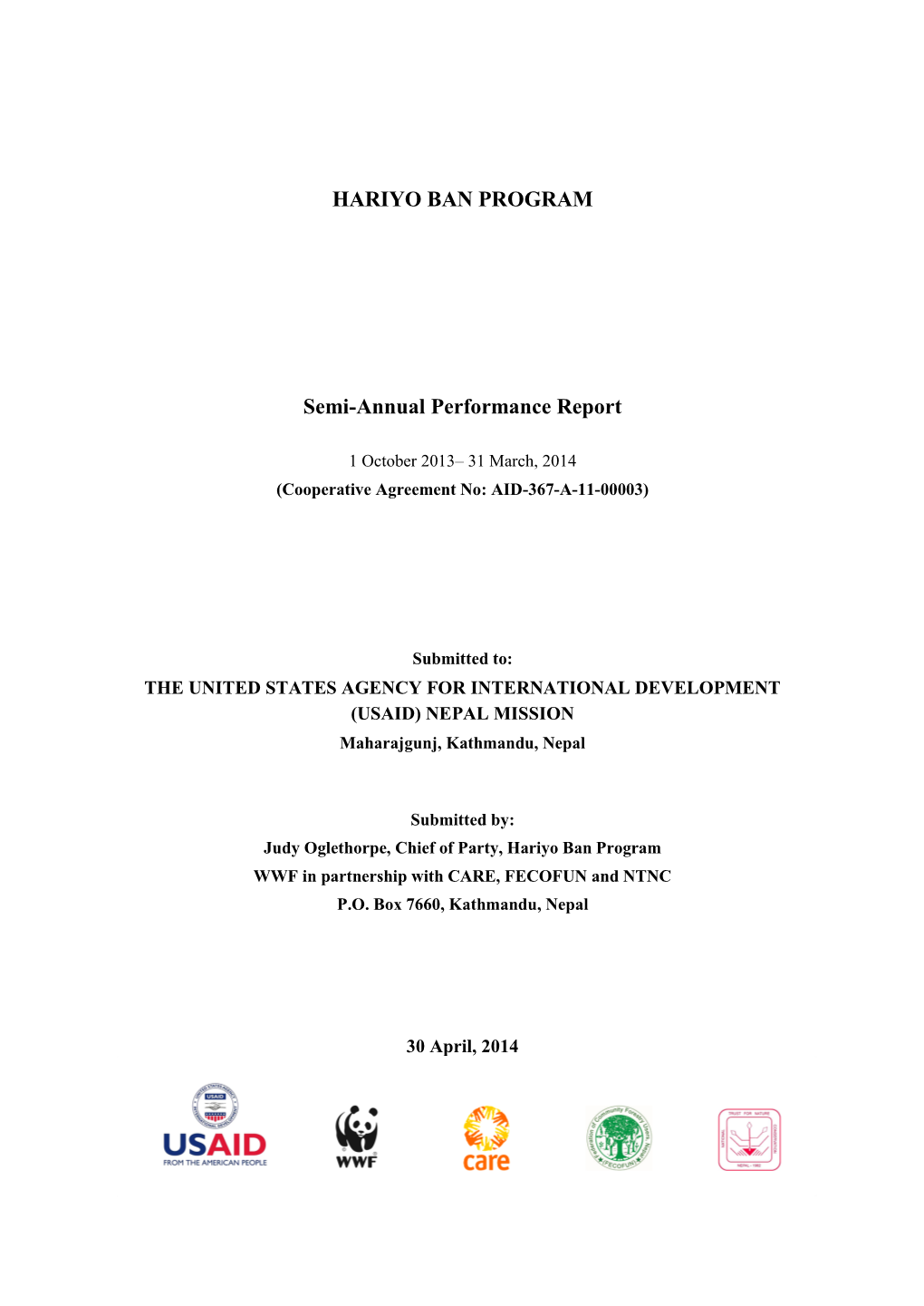 HARIYO BAN PROGRAM Semi-Annual Performance Report