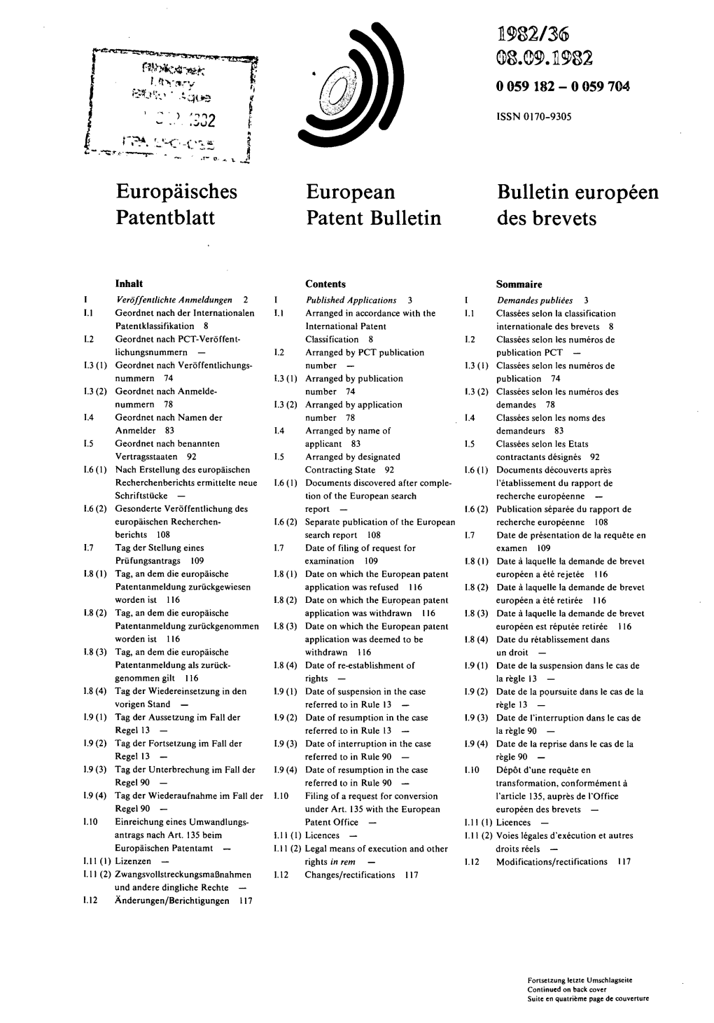 European Patent Bulletin 1982/36