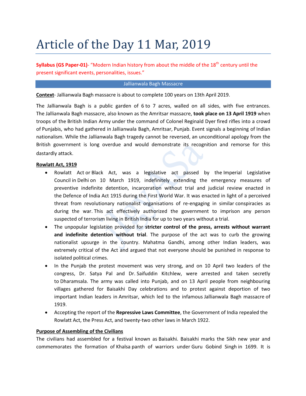 Article of the Day 11 Mar, 2019