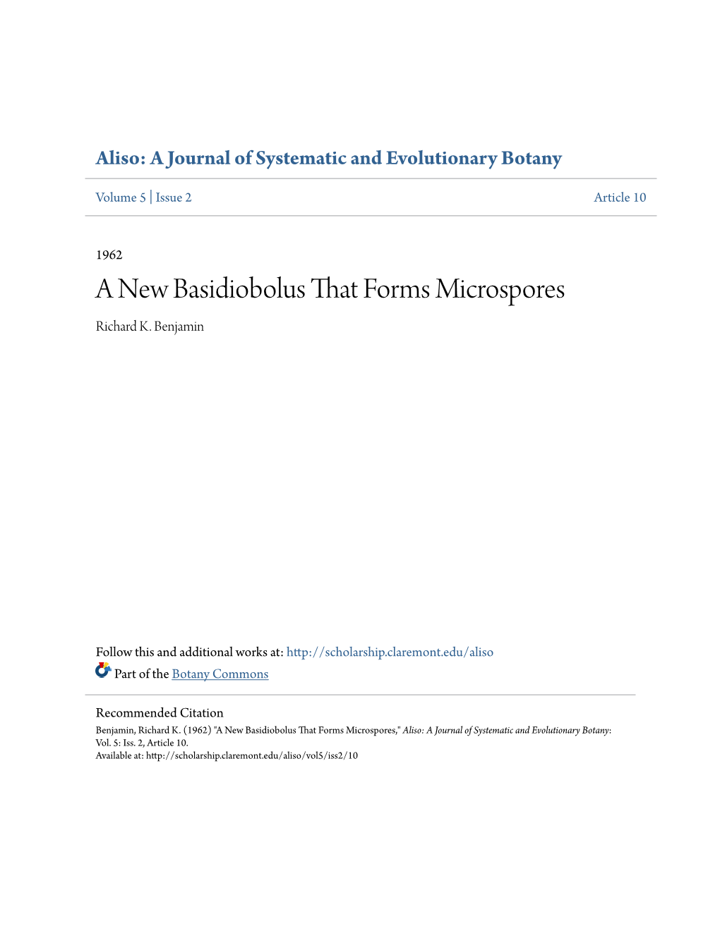 A New Basidiobolus That Forms Microspores Richard K