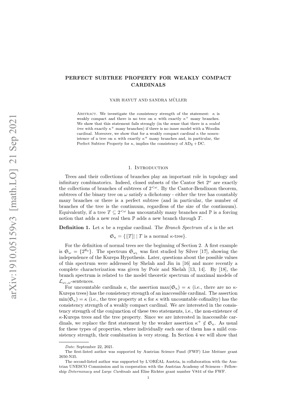 Arxiv:1910.05159V2 [Math.LO] 17 Aug 2021