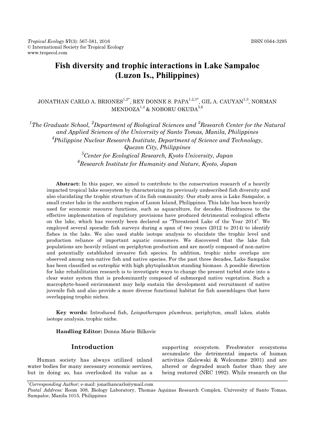 Fish Diversity and Trophic Interactions in Lake Sampaloc (Luzon Is., Philippines)