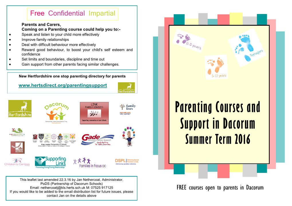 Parenting Courses and Support in Dacorum Summer Term 2016