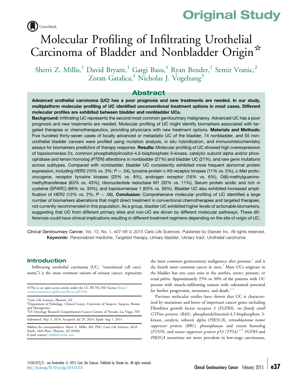 Molecular Profiling of Infiltrating Urothelial Carcinoma of Bladder