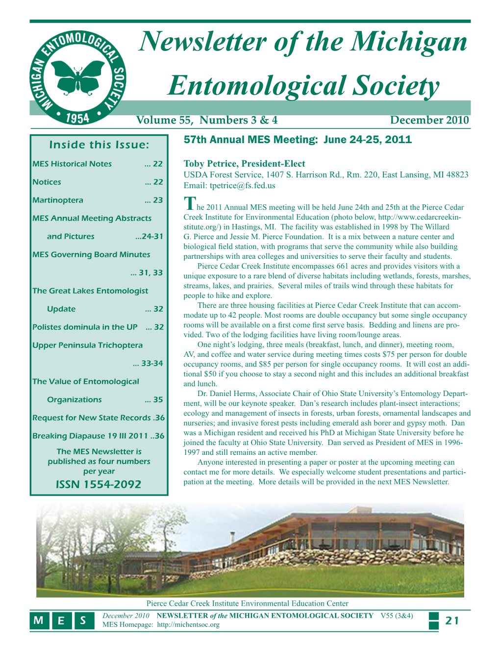 Newsletter of the Michigan Entomological Society