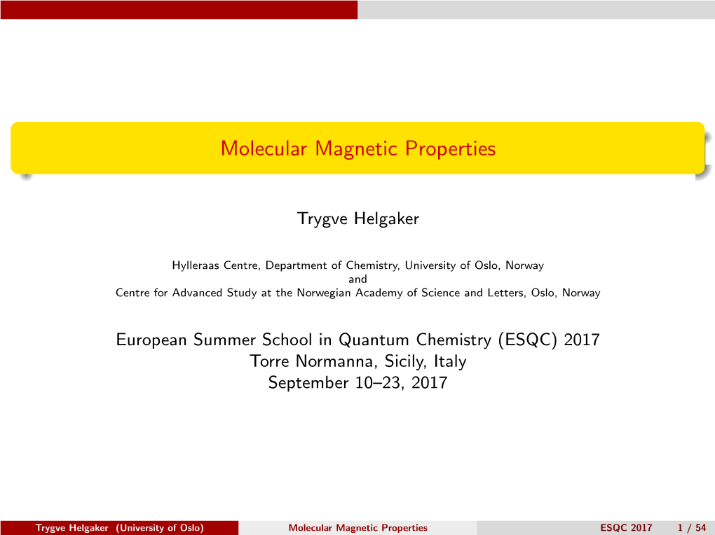 Molecular Magnetic Properties