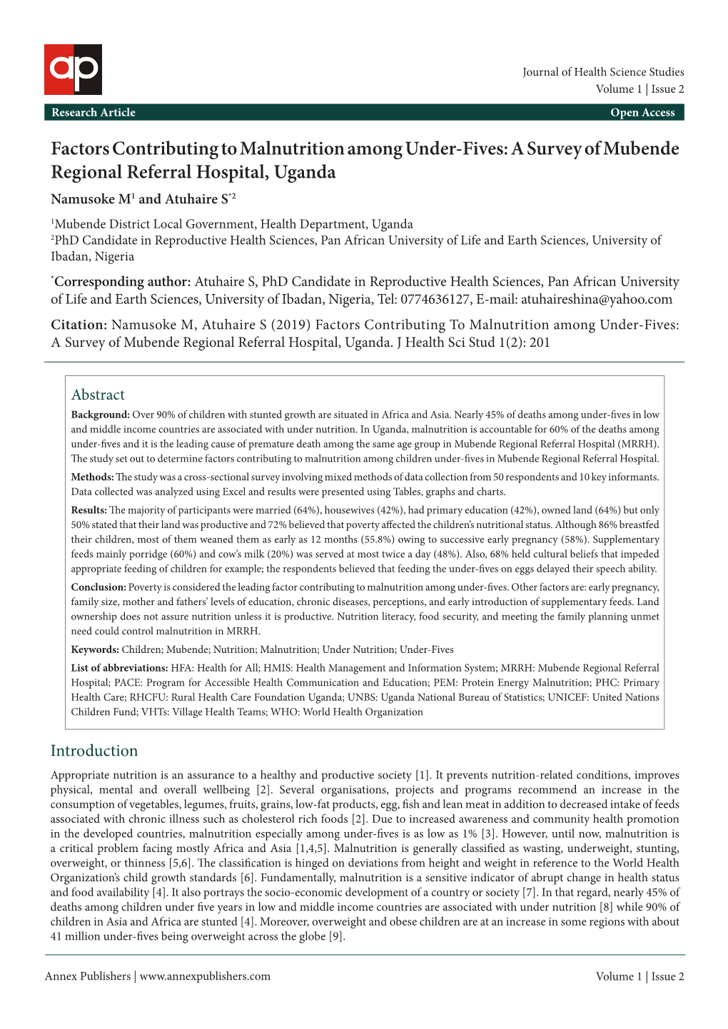 A Survey of Mubende Regional Referral Hospital, Uganda