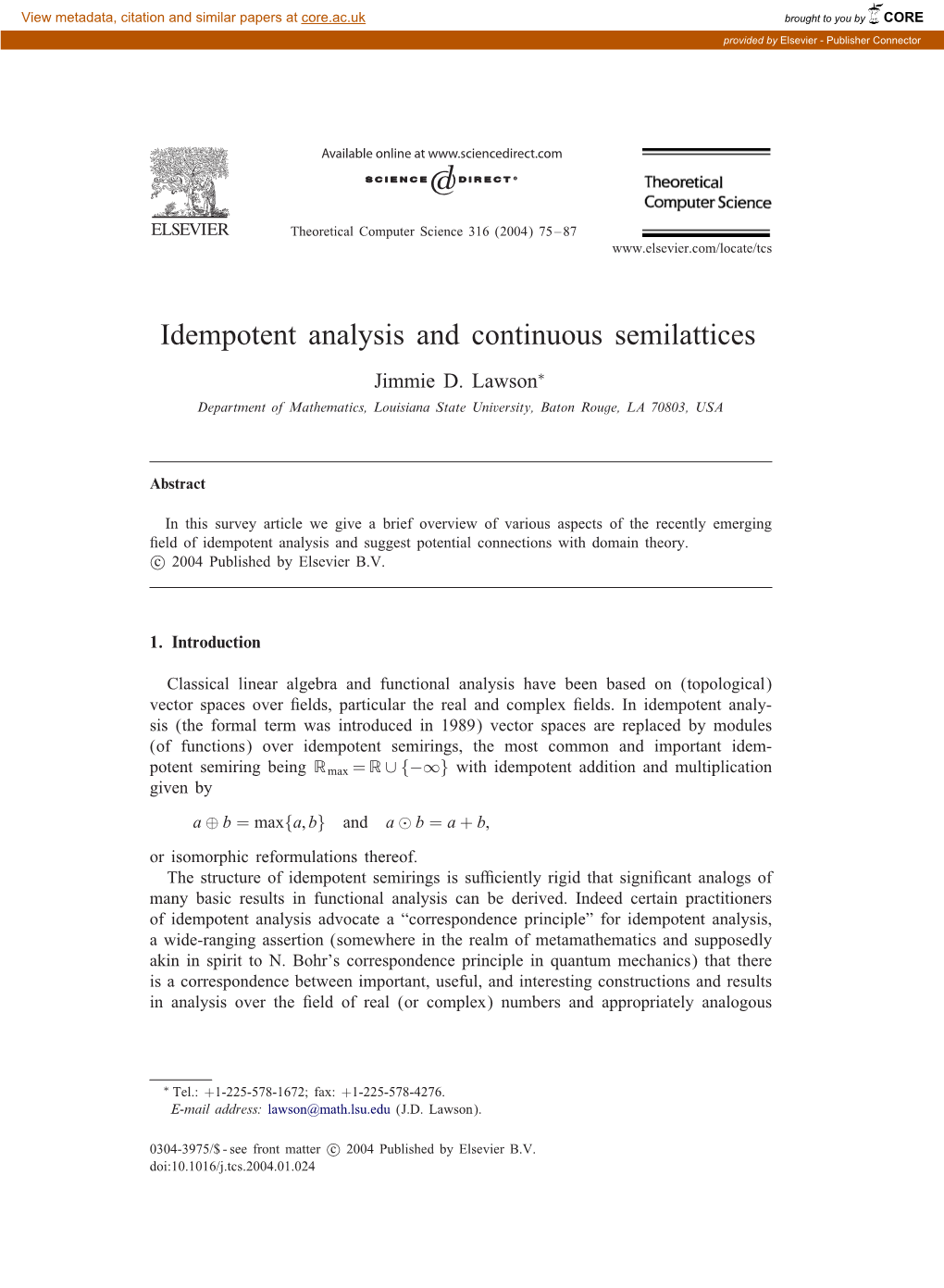 Idempotent Analysis and Continuous Semilattices
