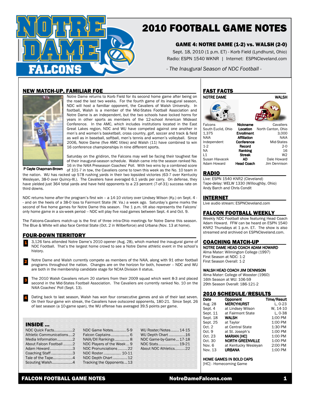 2010 Football Game Notes