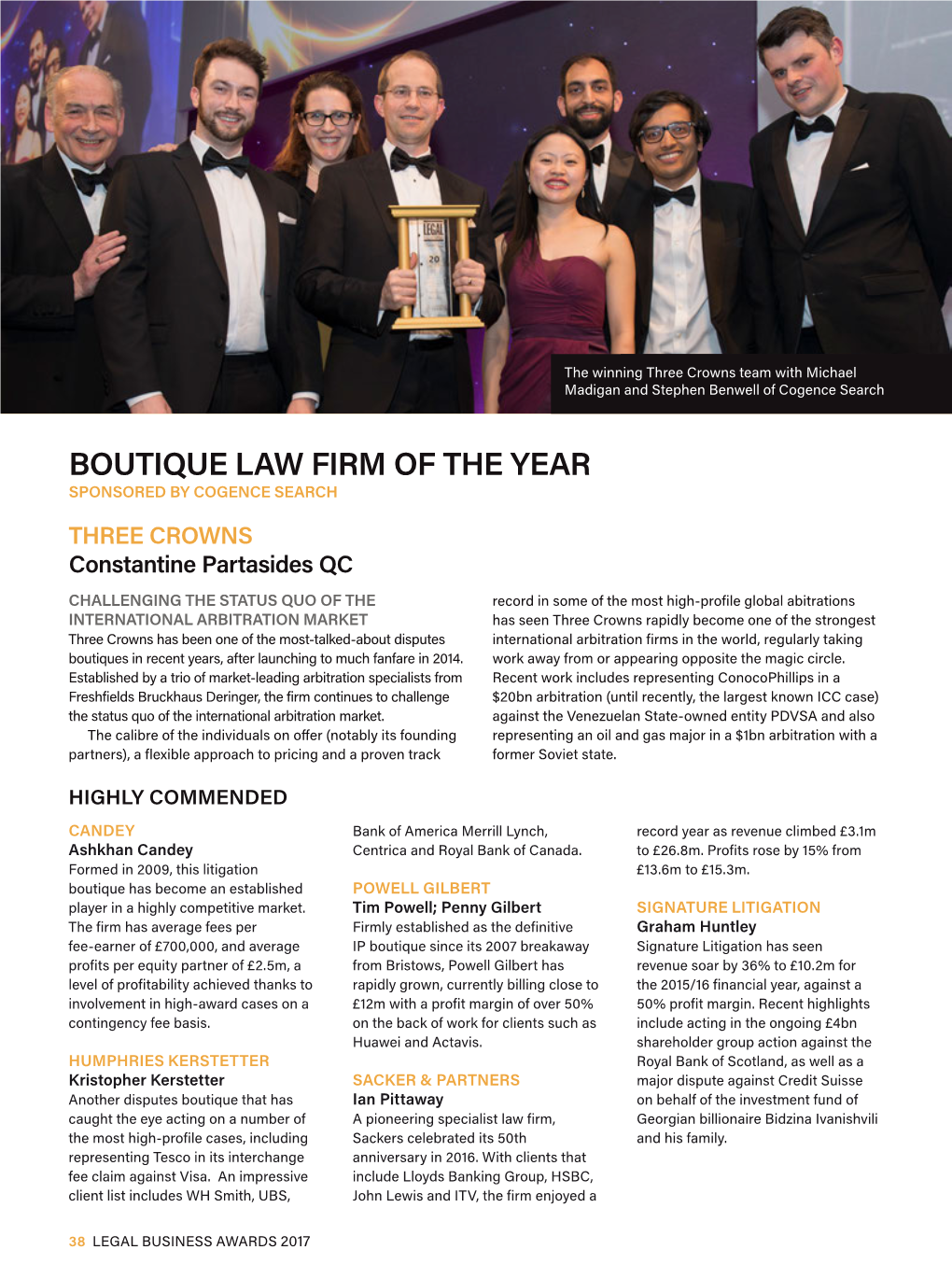 Boutique Law Firm of the Year Sponsored by Cogence Search