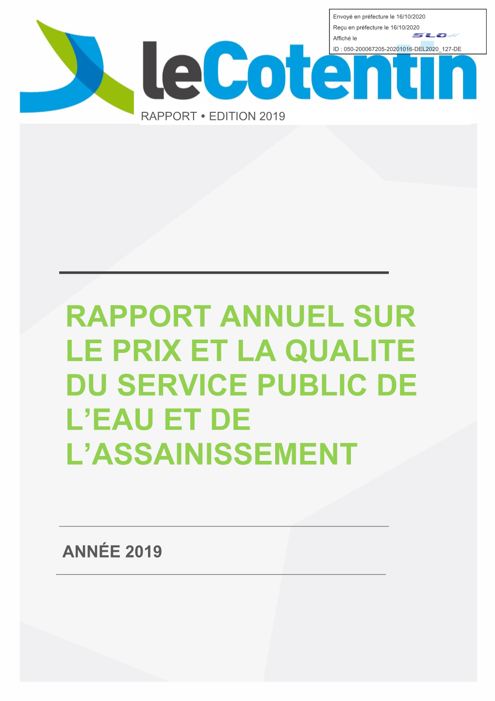 Rapport Annuel Sur Le Prix Et La Qualite Du Service Public De L'eau Et De L