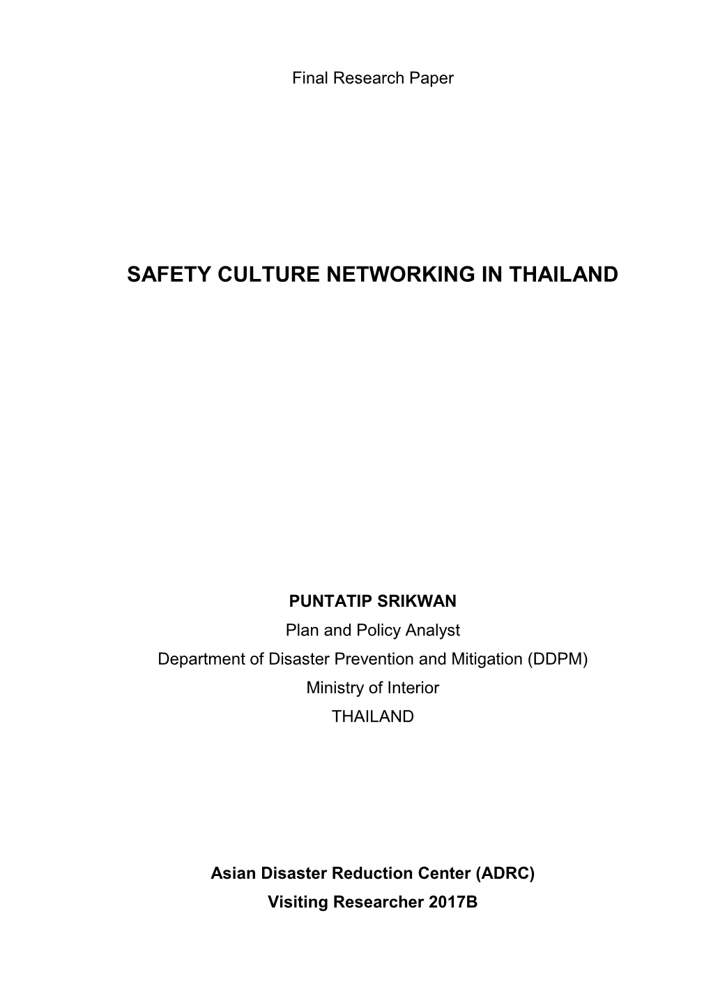 Safety Culture Networking in Thailand