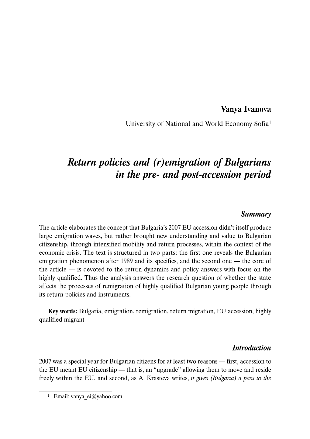 Emigration of Bulgarians in the Pre-And Post-Accession