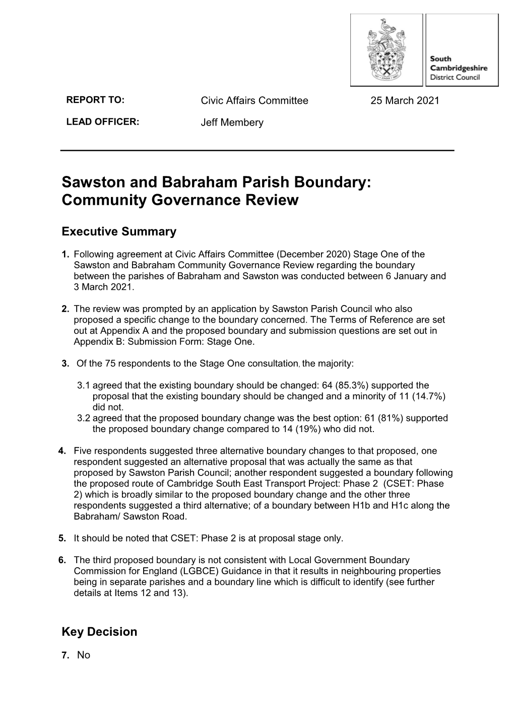 Sawston and Babraham Parish Boundary: Community Governance Review