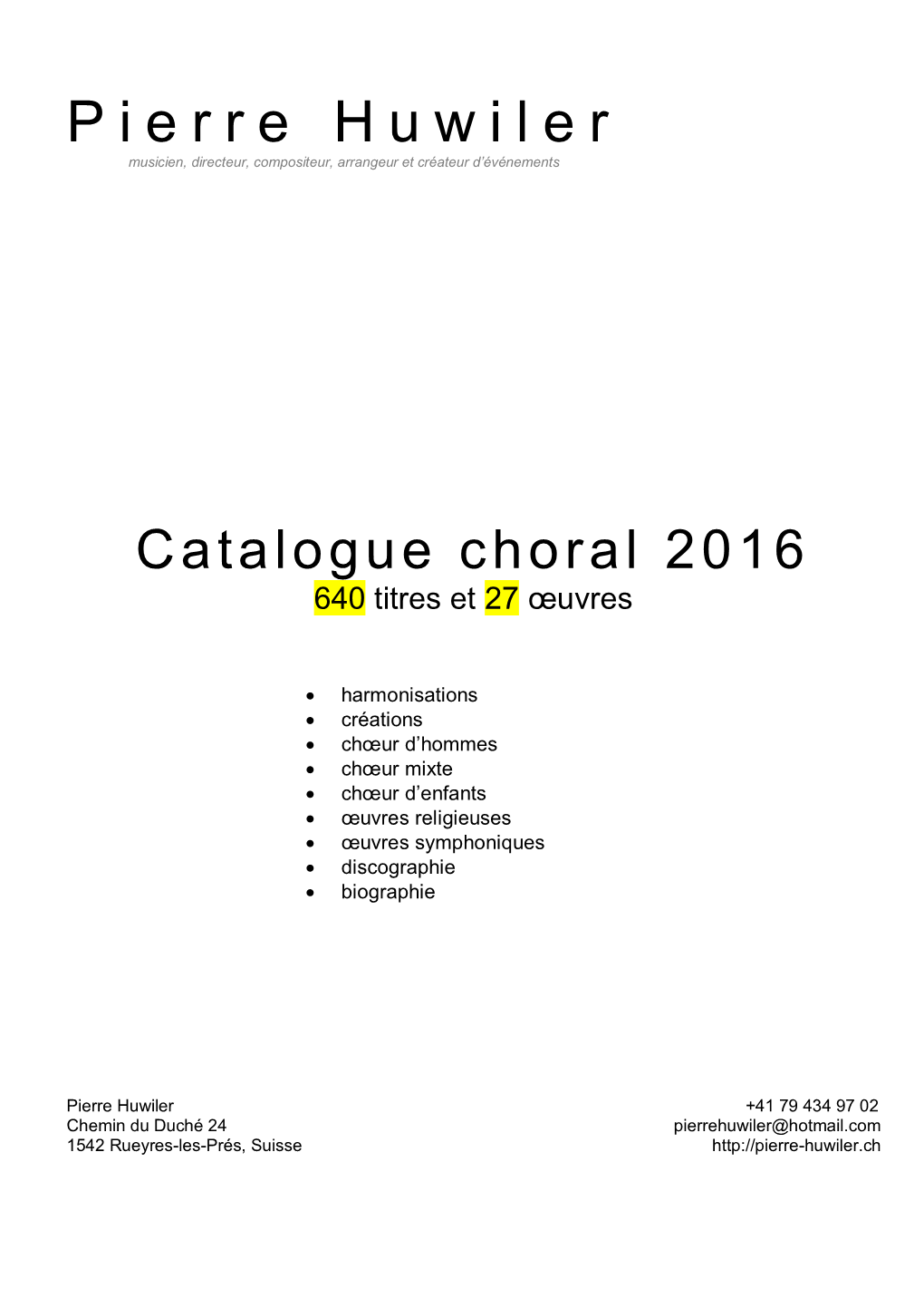 Catalogue Choral 2013 Pierre Huwiler