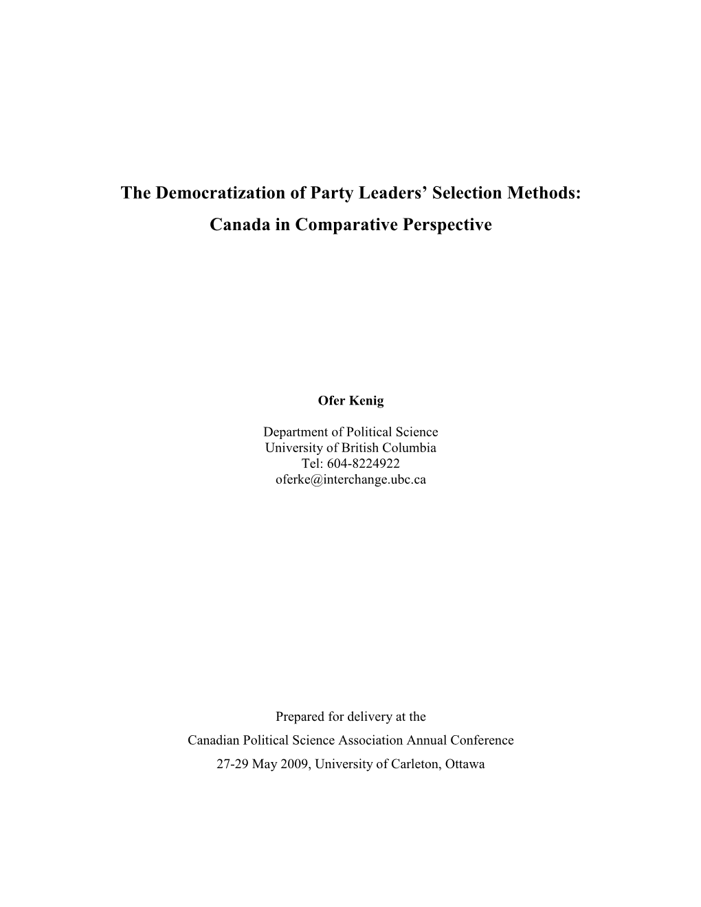 The Democratization of Party Leaders' Selection Methods