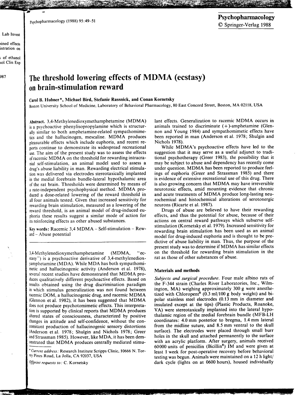 The Threshold Lowering Effects of MDMA (Ecstasy) on Brain-Stimulation Reward