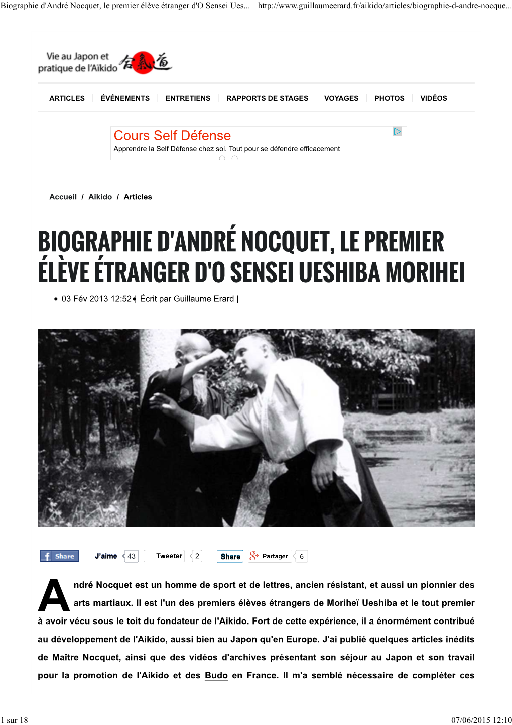 André Nocquet, Le Premier Élève Étranger D'o Sensei Ues