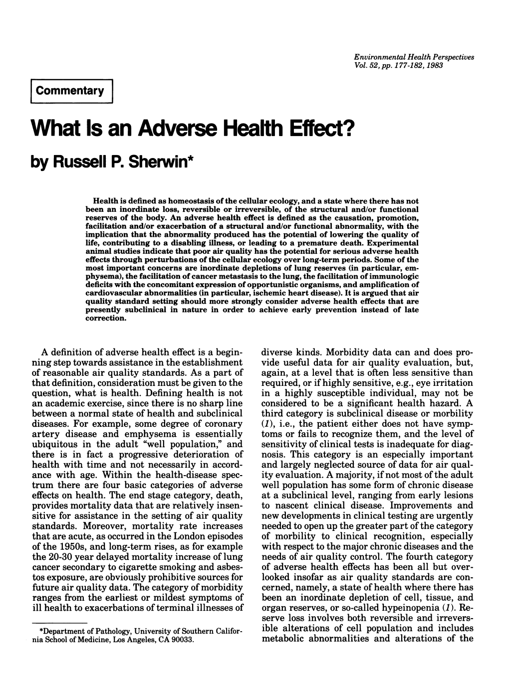 What Is an Adverse Health Effect? by Russell P