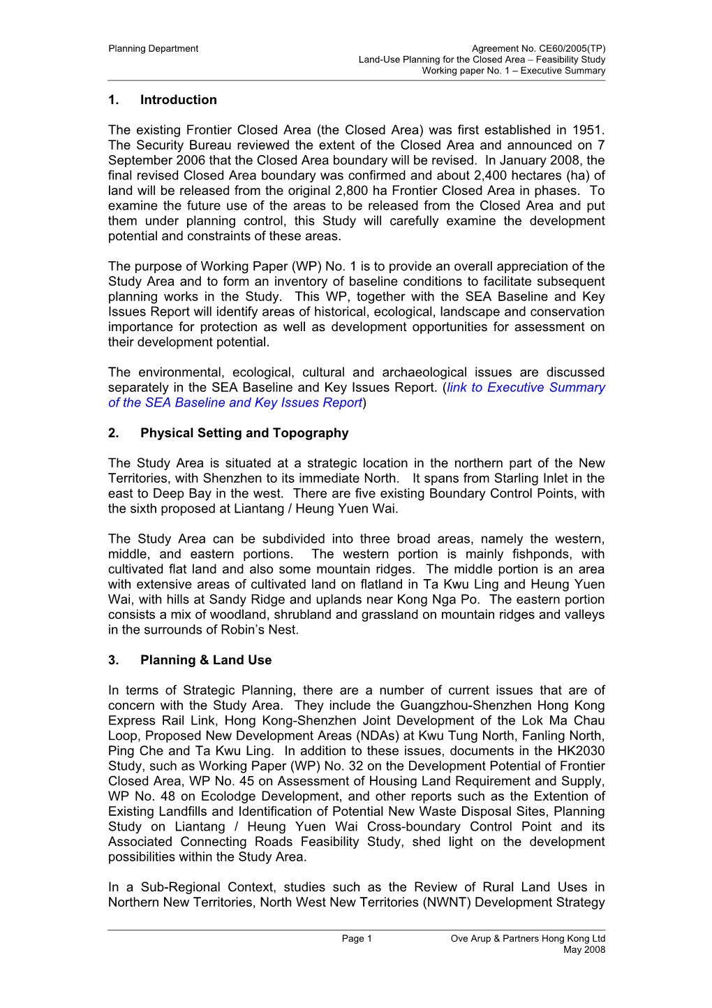 1. Introduction the Existing Frontier Closed Area (The Closed Area) Was