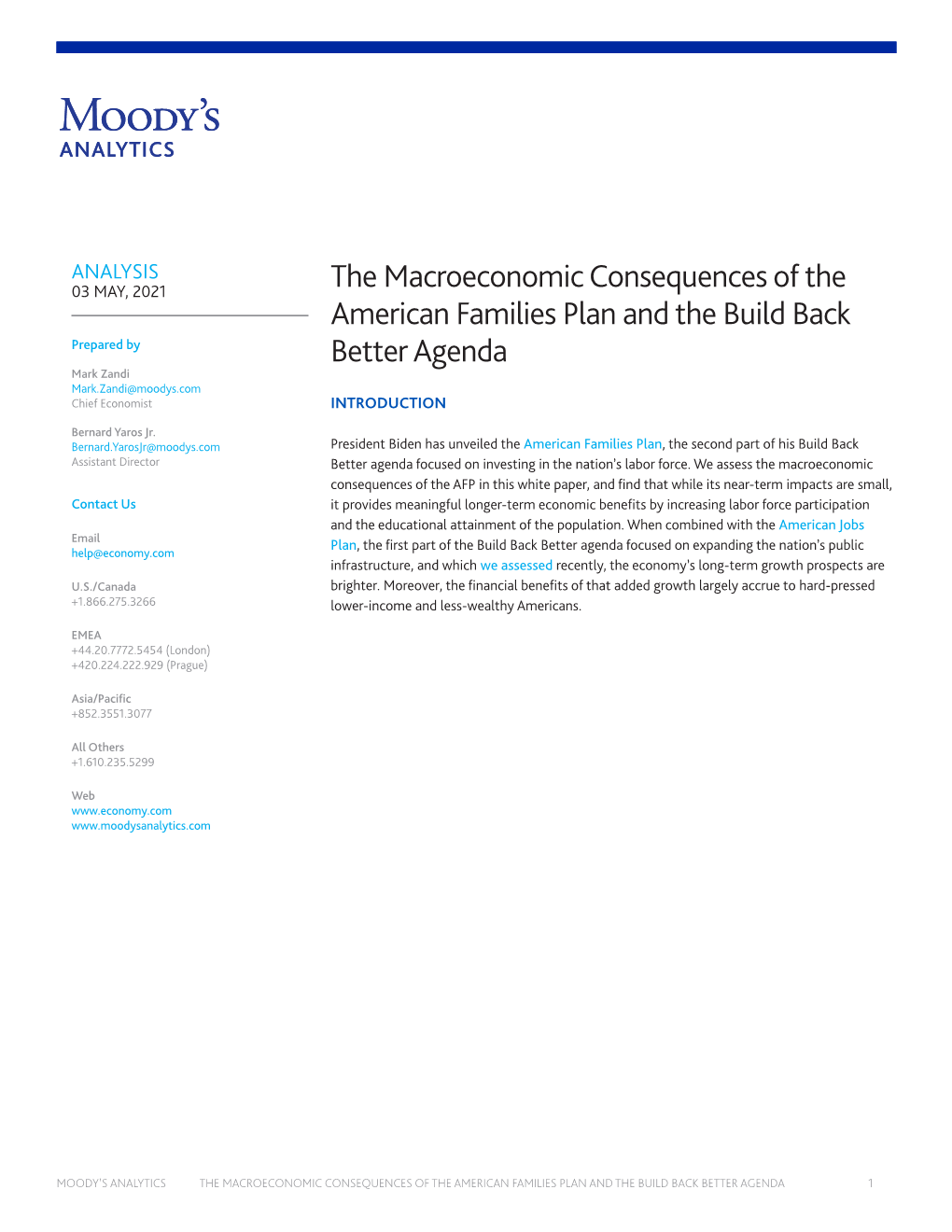 The Macroeconomic Consequences of the American Families Plan And