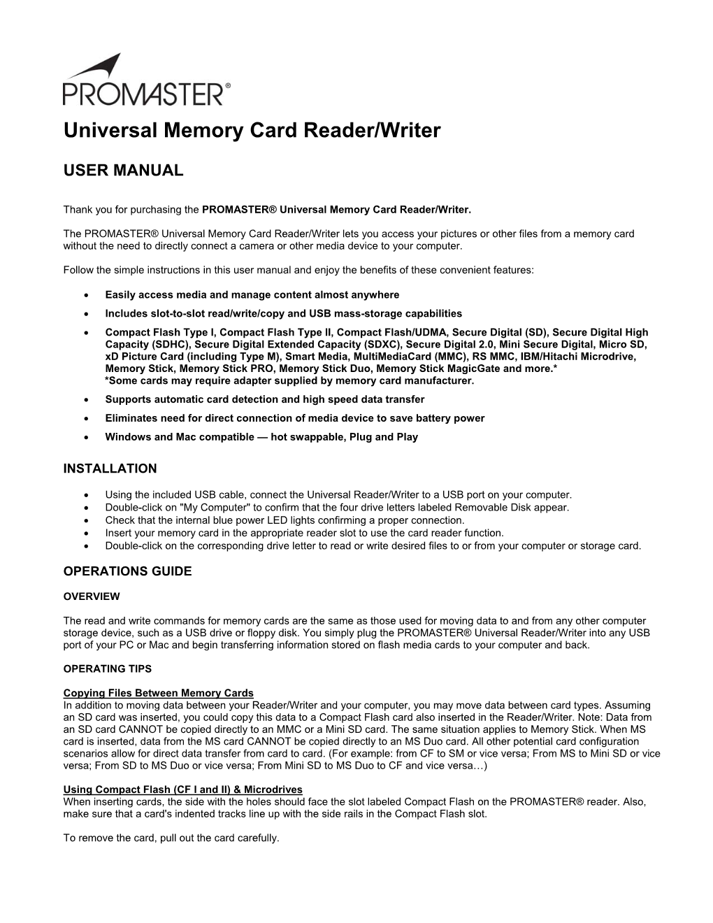 Universal Memory Card Reader/Writer